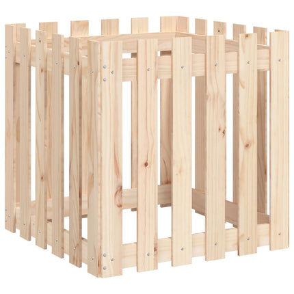 Odlingslåda med staket-design 60x60x60 cm massiv furu