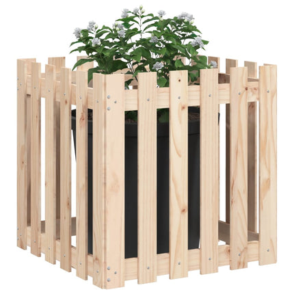 Odlingslåda med staket-design 60x60x60 cm massiv furu