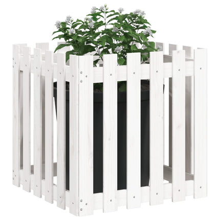 Odlingslåda med staket-design vit 60x60x60 cm massiv furu