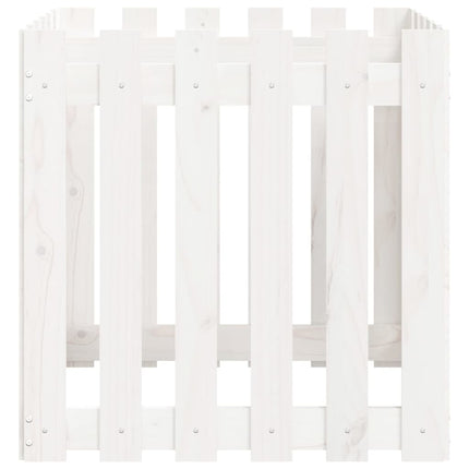 Odlingslåda med staket-design vit 60x60x60 cm massiv furu