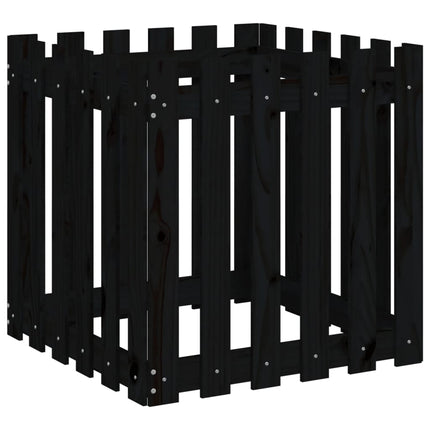 Odlingslåda med staket-design svart 60x60x60 cm massiv furu