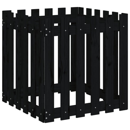 Odlingslåda med staket-design svart 60x60x60 cm massiv furu