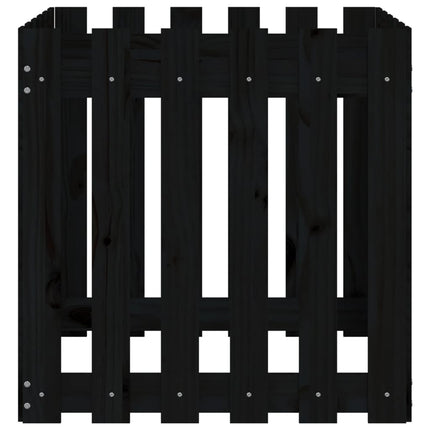 Odlingslåda med staket-design svart 60x60x60 cm massiv furu
