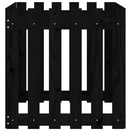 Odlingslåda med staket-design svart 60x60x60 cm massiv furu