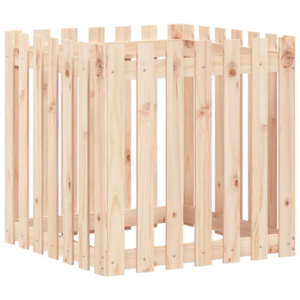 Odlingslåda med staket-design 70x70x70 cm massiv furu