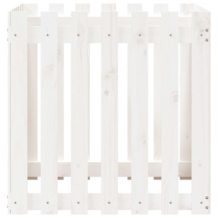 Odlingslåda med staket-design vit 70x70x70 cm massiv furu