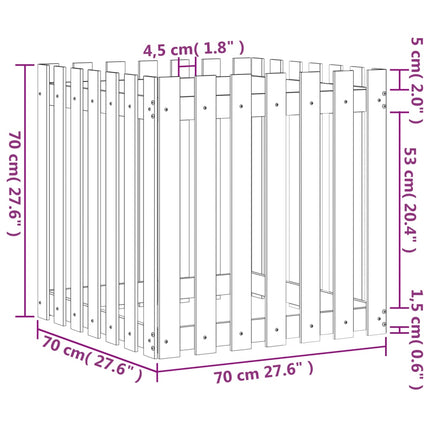 Odlingslåda med staket-design vit 70x70x70 cm massiv furu