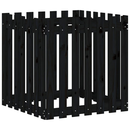 Odlingslåda med staket-design svart 70x70x70 cm massiv furu