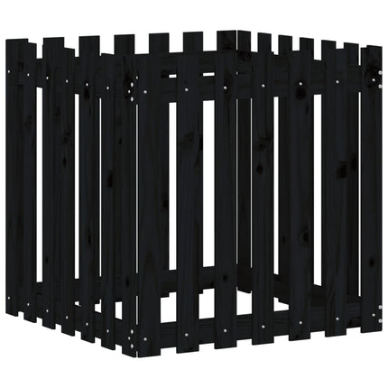 Odlingslåda med staket-design svart 70x70x70 cm massiv furu