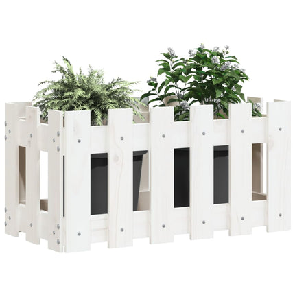 Odlingslåda med staket-design vit 60x30x30 cm massiv furu