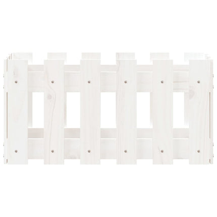 Odlingslåda med staket-design vit 60x30x30 cm massiv furu