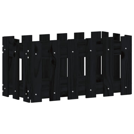 Odlingslåda med staket-design svart 60x30x30 cm massiv furu