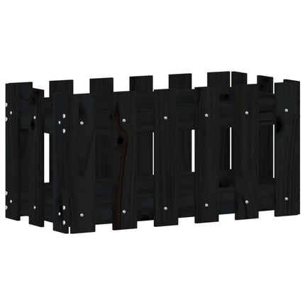 Odlingslåda med staket-design svart 60x30x30 cm massiv furu