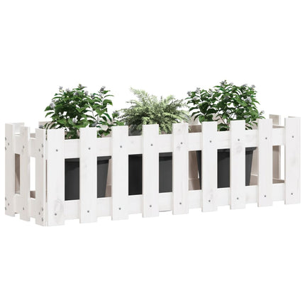 Odlingslåda med staket-design vit 100x30x30 cm massiv furu