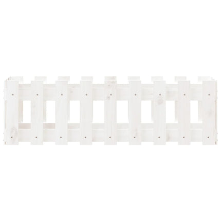Odlingslåda med staket-design vit 100x30x30 cm massiv furu