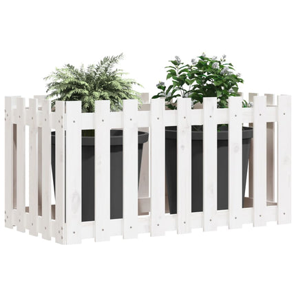 Odlingslåda med staket-design vit 100x50x50 cm massiv furu