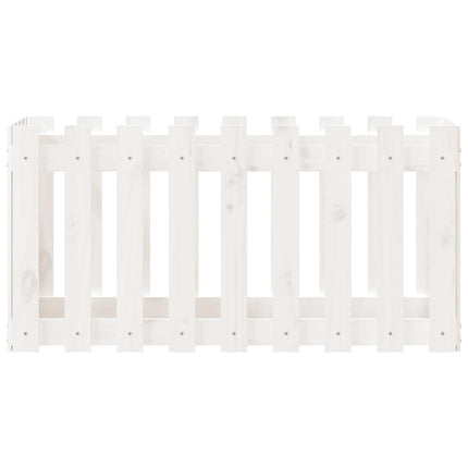 Odlingslåda med staket-design vit 100x50x50 cm massiv furu