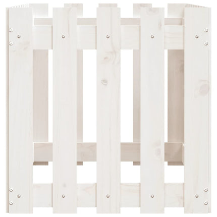 Odlingslåda med staket-design vit 100x50x50 cm massiv furu
