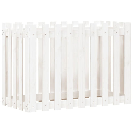 Odlingslåda med staket-design vit 100x50x70 cm massiv furu
