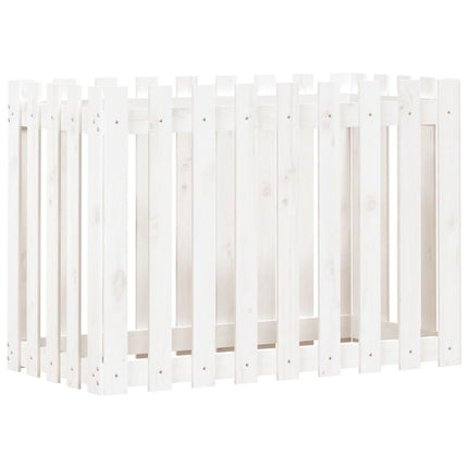 Odlingslåda med staket-design vit 100x50x70 cm massiv furu