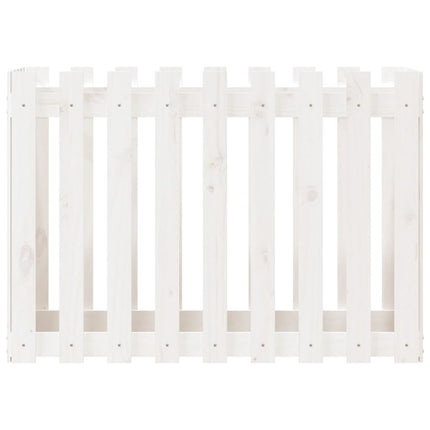 Odlingslåda med staket-design vit 100x50x70 cm massiv furu