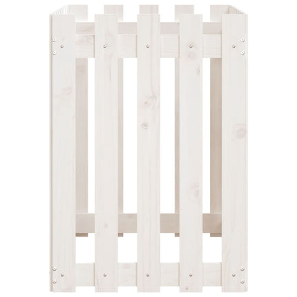 Odlingslåda med staket-design vit 100x50x70 cm massiv furu