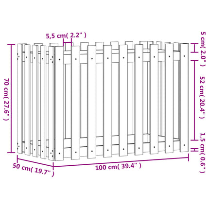 Odlingslåda med staket-design vit 100x50x70 cm massiv furu