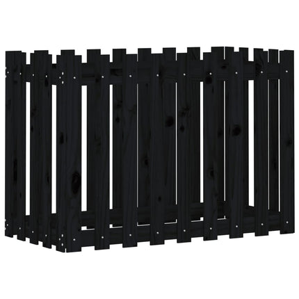 Odlingslåda med staket-design svart 100x50x70 cm massiv furu