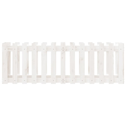 Odlingslåda med staket-design vit 150x50x50 cm massiv furu