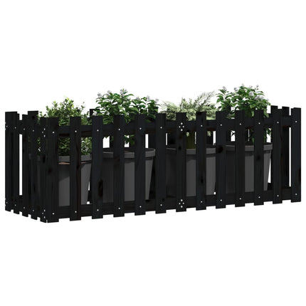 Odlingslåda med staket-design svart 150x50x50 cm massiv furu