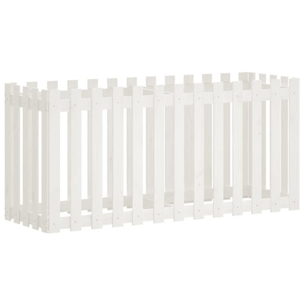 Odlingslåda med staket-design vit 150x50x70 cm massiv furu