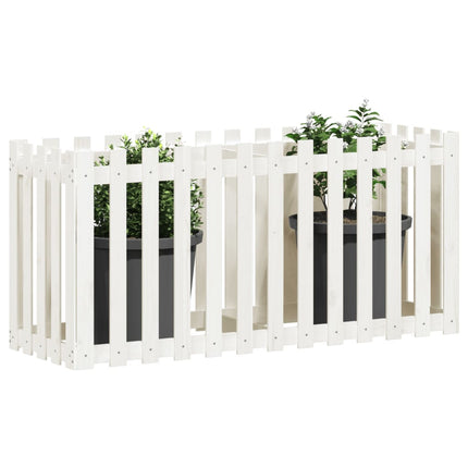 Odlingslåda med staket-design vit 150x50x70 cm massiv furu