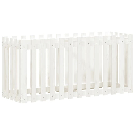 Odlingslåda med staket-design vit 150x50x70 cm massiv furu