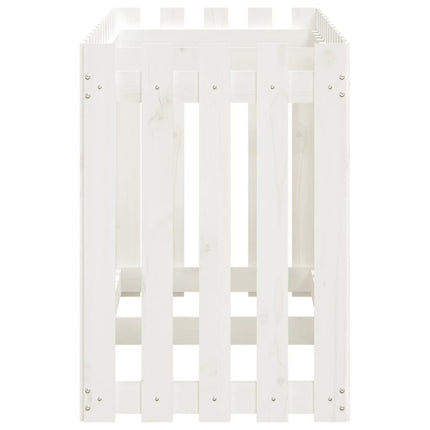Odlingslåda med staket-design vit 150x50x70 cm massiv furu