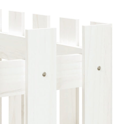 Odlingslåda med staket-design vit 150x50x70 cm massiv furu