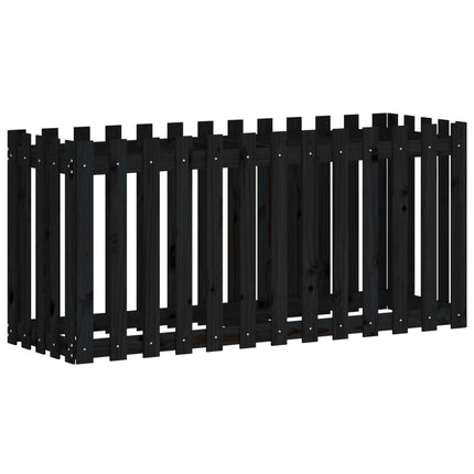 Odlingslåda med staket-design svart 150x50x70 cm massiv furu