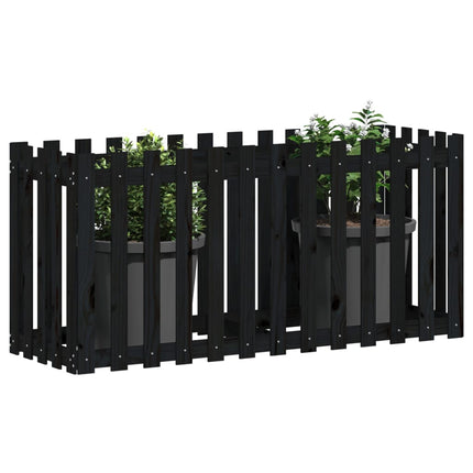 Odlingslåda med staket-design svart 150x50x70 cm massiv furu