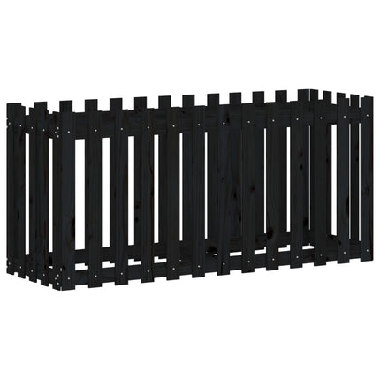 Odlingslåda med staket-design svart 150x50x70 cm massiv furu