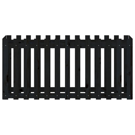 Odlingslåda med staket-design svart 150x50x70 cm massiv furu