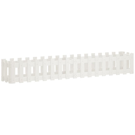 Odlingslåda med staket-design vit 200x30x30 cm massiv furu