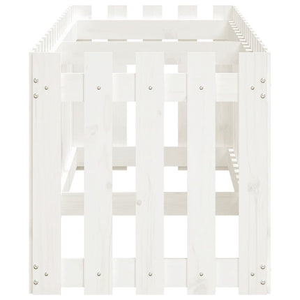 Odlingslåda med staket-design vit 200x50x50 cm massiv furu