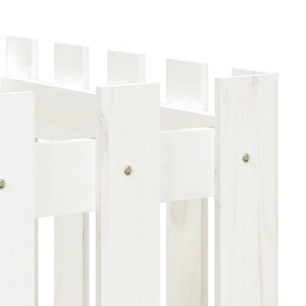 Odlingslåda med staket-design vit 200x50x50 cm massiv furu