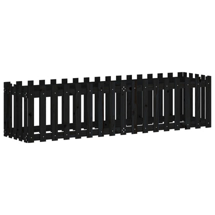 Odlingslåda med staket-design svart 200x50x50 cm massiv furu