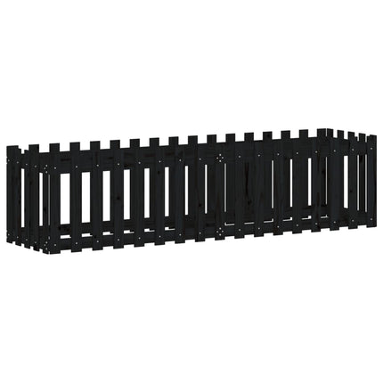 Odlingslåda med staket-design svart 200x50x50 cm massiv furu