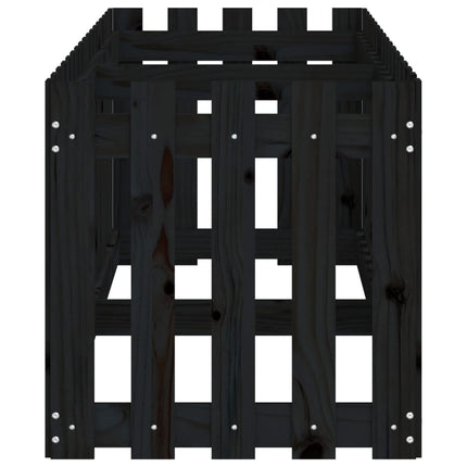 Odlingslåda med staket-design svart 200x50x50 cm massiv furu