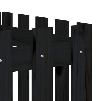 Odlingslåda med staket-design svart 200x50x50 cm massiv furu