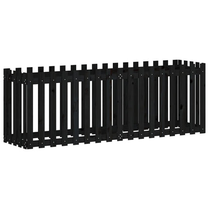 Odlingslåda med staket-design svart 200x50x70 cm massiv furu