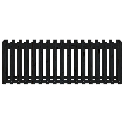 Odlingslåda med staket-design svart 200x50x70 cm massiv furu