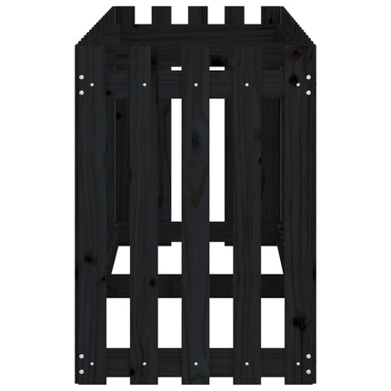 Odlingslåda med staket-design svart 200x50x70 cm massiv furu