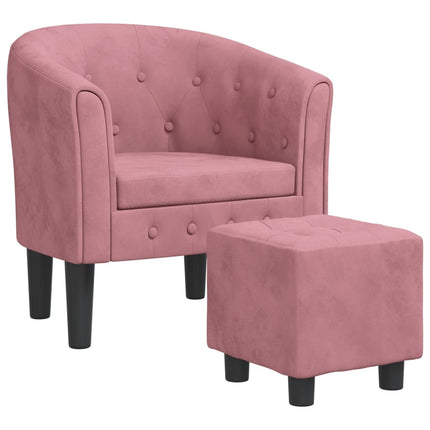 Fåtölj med fotpall rosa sammet